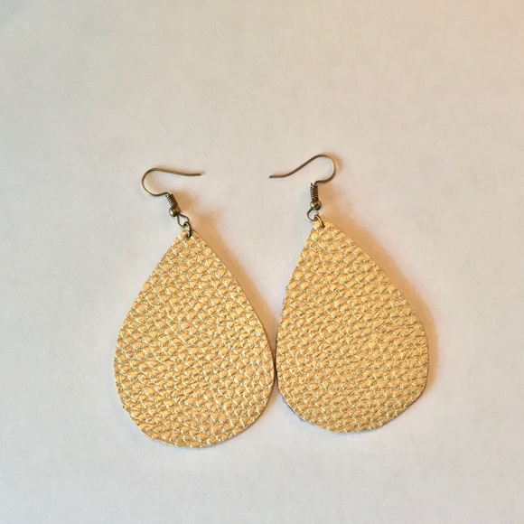 Gold metallic faux leather earrings - Picture 1 of 1